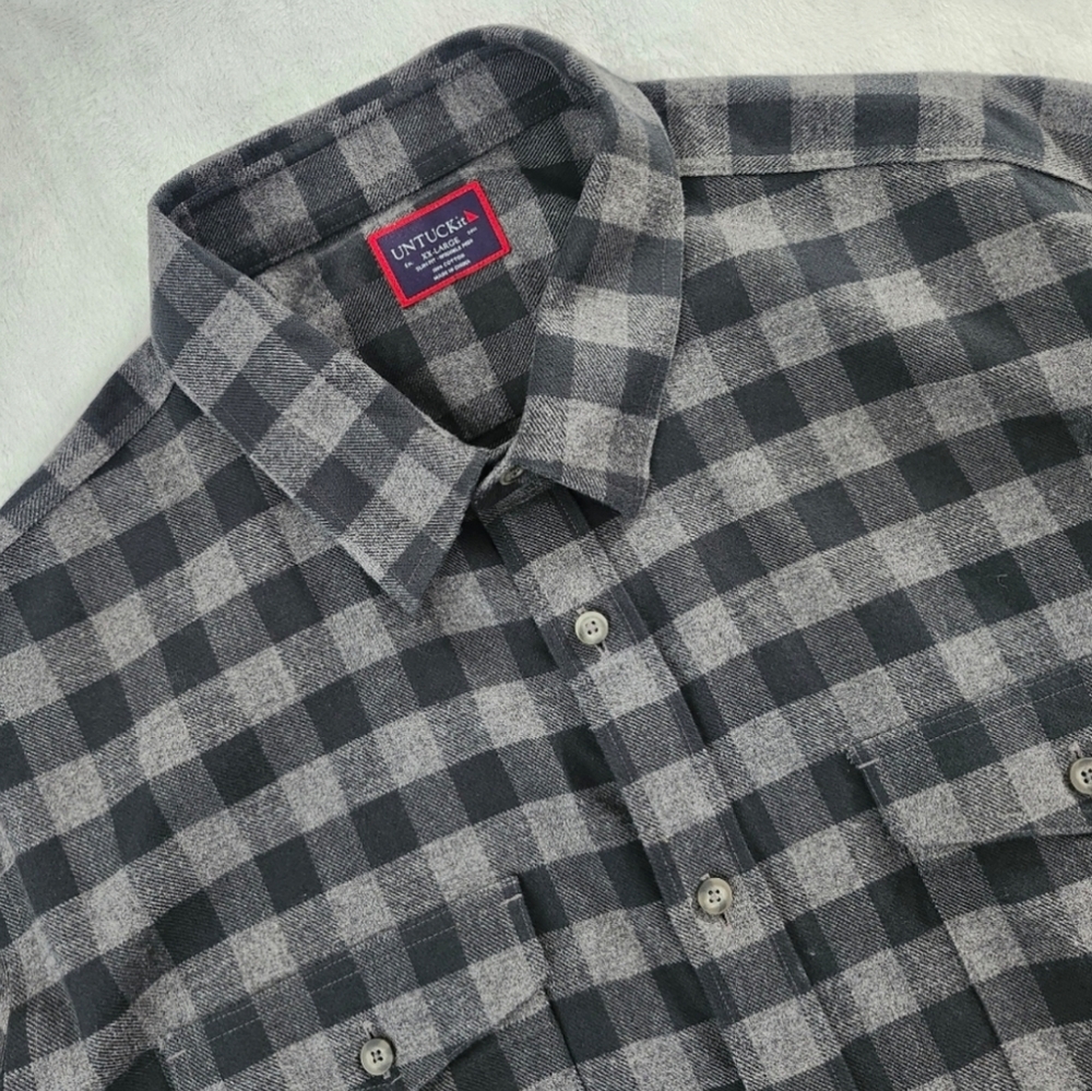 UNTUCKit Men's Black Grey Checkered Cotton Flannel Button Down Shirt XXL Cozy